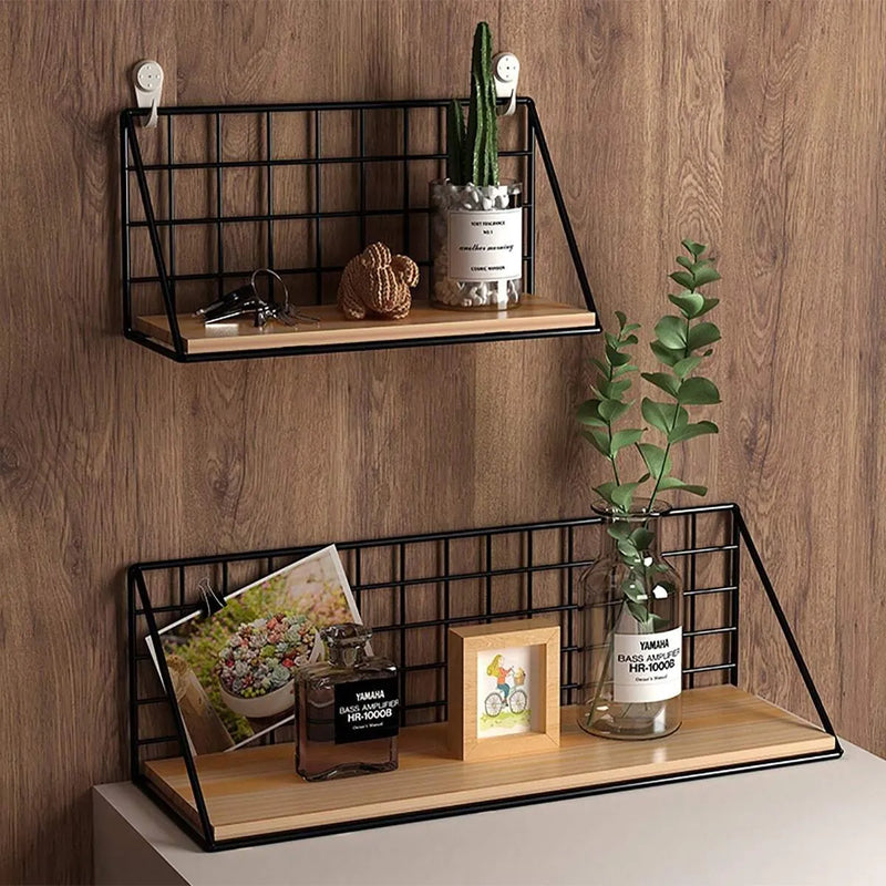 Wood and metal wall shelf