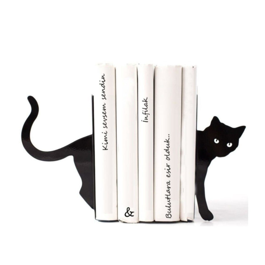 Serre-livres chat en résine velours noir | Maisons du Monde